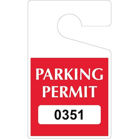 Lustre-Cal Heavy Duty Hanging Parking Permit Dark Red 5in x 3in 55mil Plastic Serialized 351-400, 50PK 253323551Rd0351